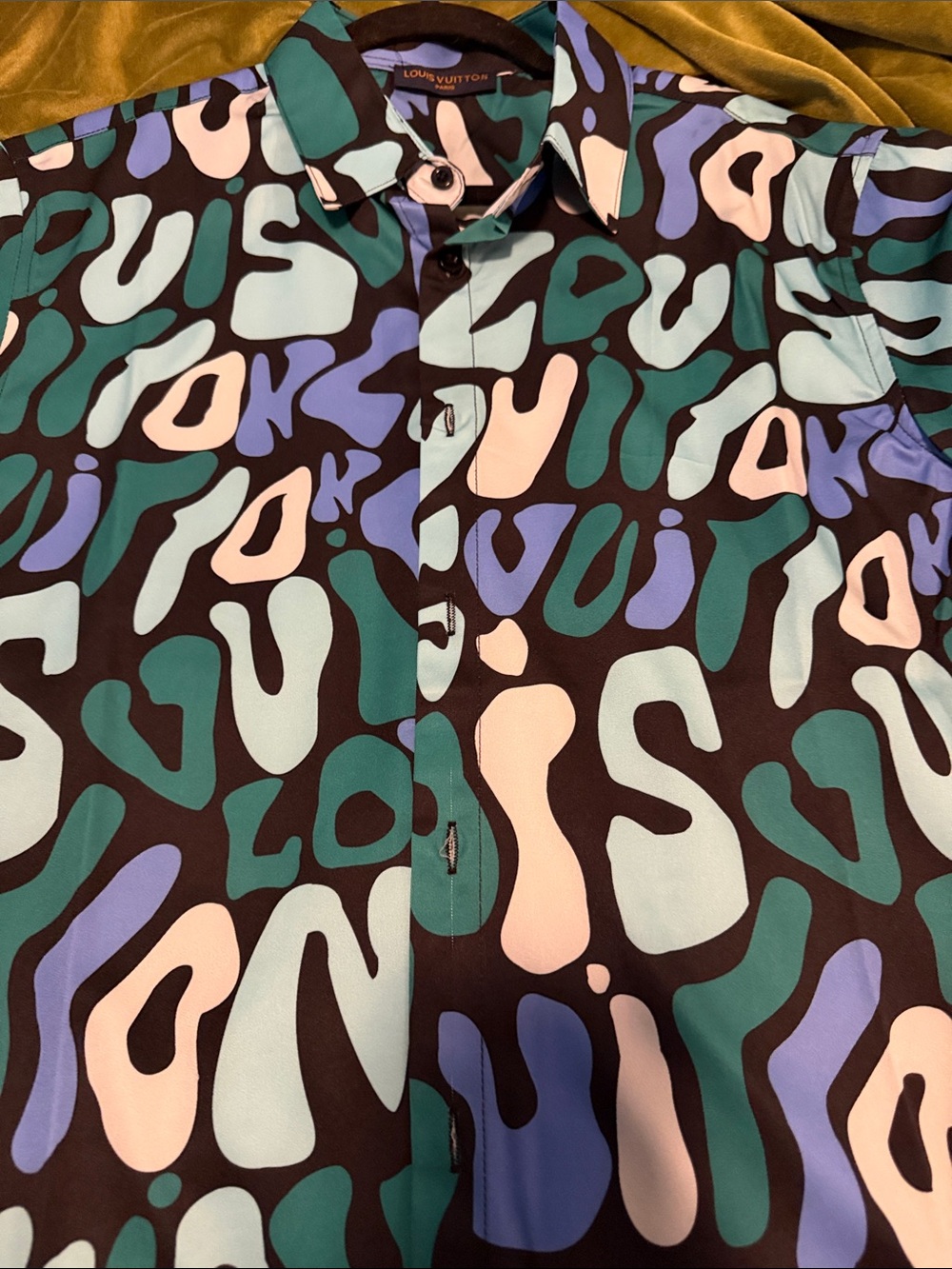 Louis Black Button-Up Shirt with Teal, Blue & Cream Abstract replica
